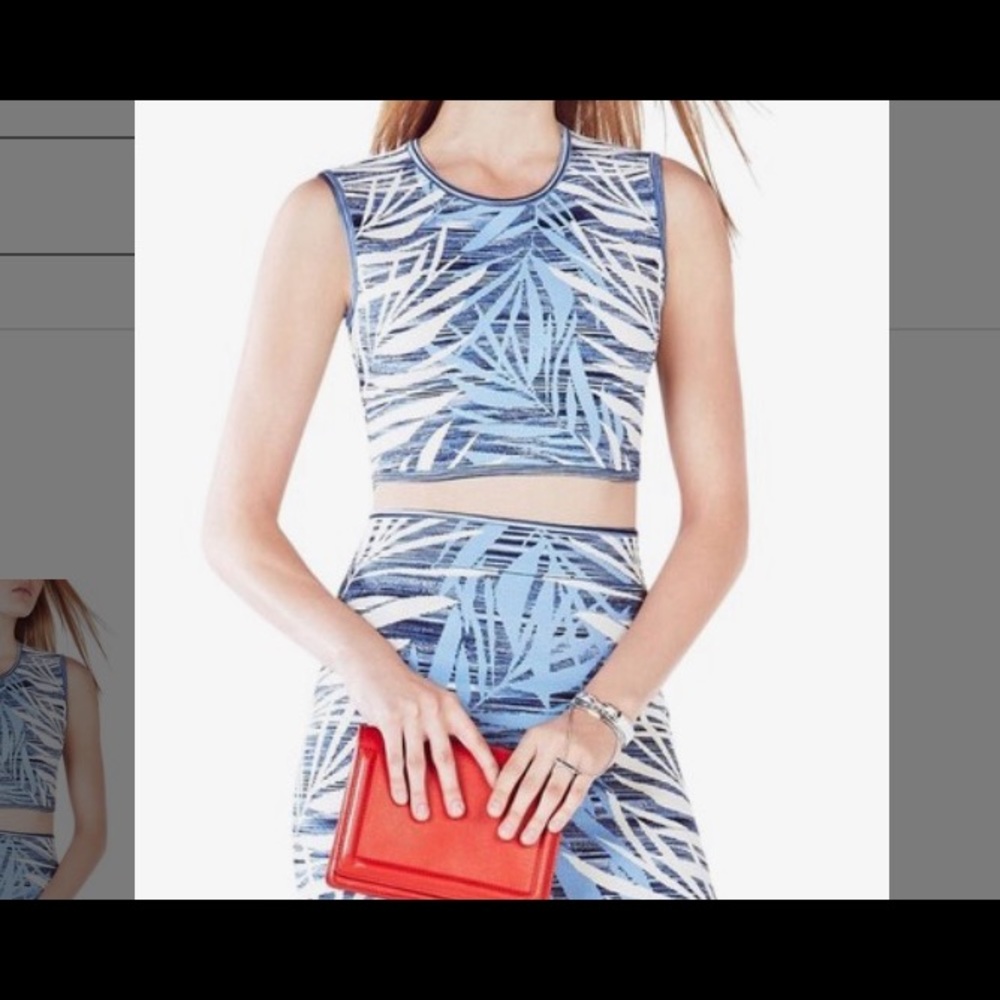 BCBGMAXAZRIA blue multi jaelynn palms crop